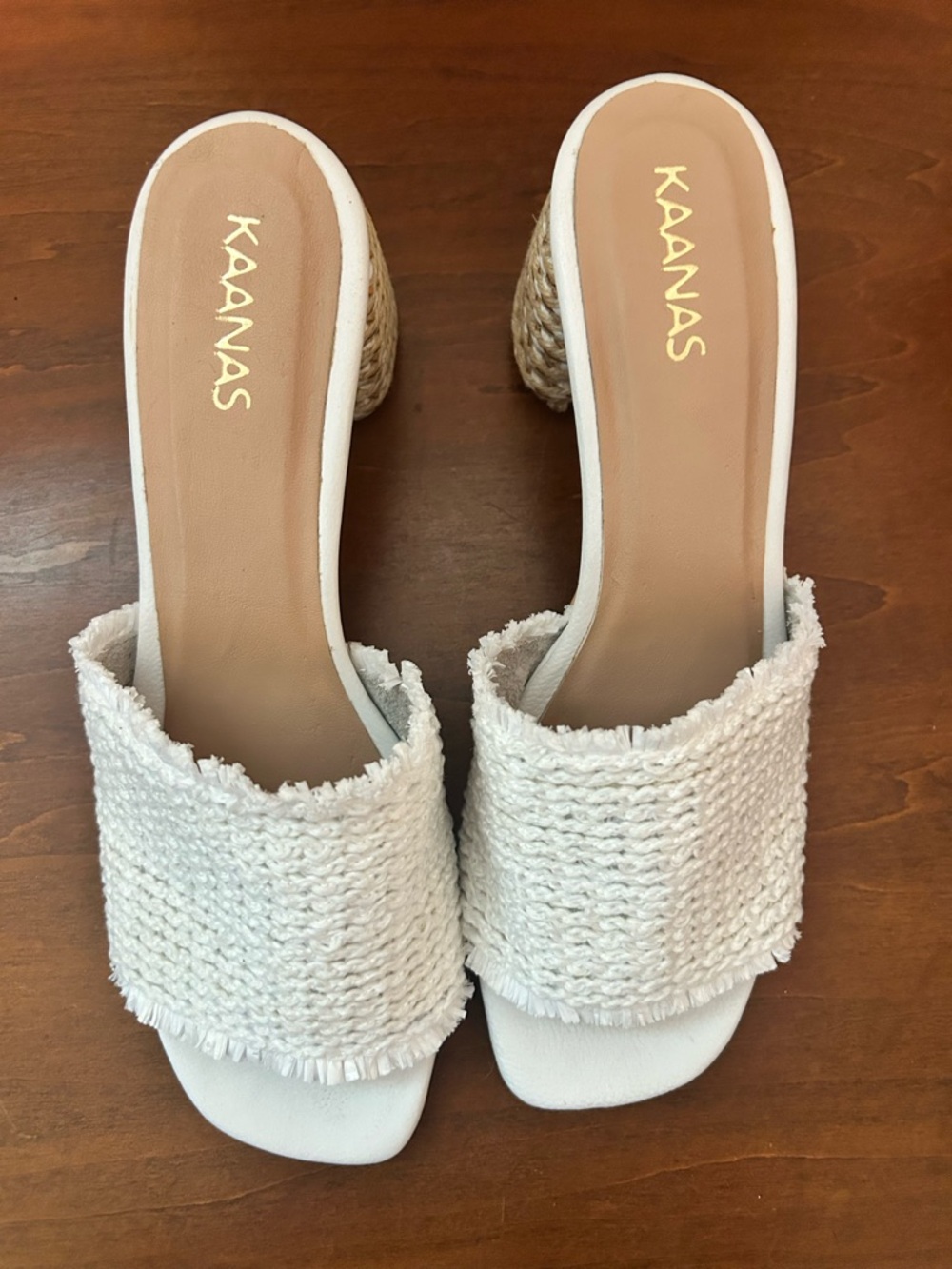 Kaanas jute white cream Woven Block Heel Mules slip-in sandal size 8 - Picture 6 of 13